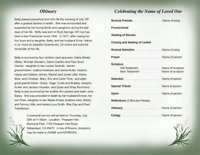 Charity Funeral Program Template.