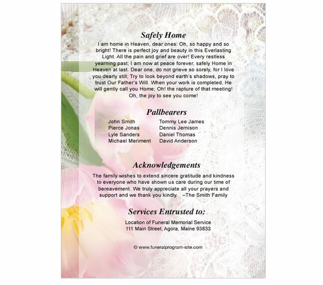 Pearls Letter 4-Sided Graduated Funeral Program Template.