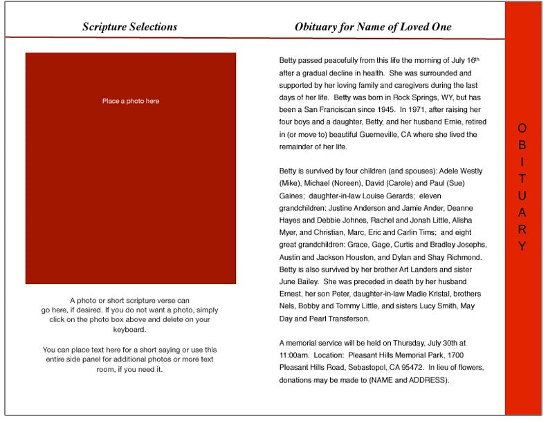 Dynasty 8-Sided Graduated Funeral Program Template.