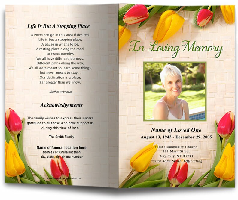 Tulips Funeral Program Template.