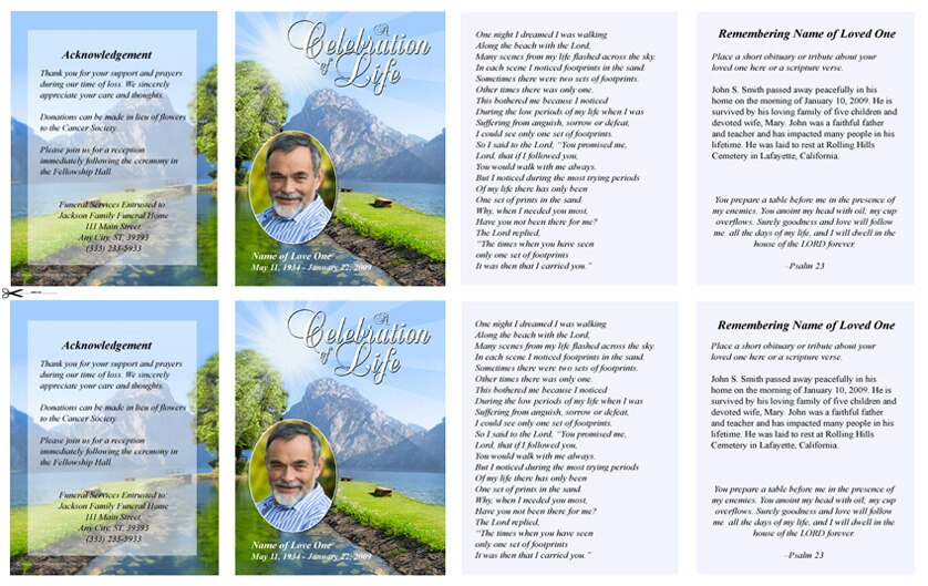 Reflection Small Memorial Card Template.