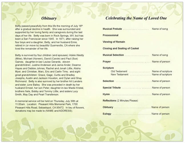 Sunflower Funeral Program Template.