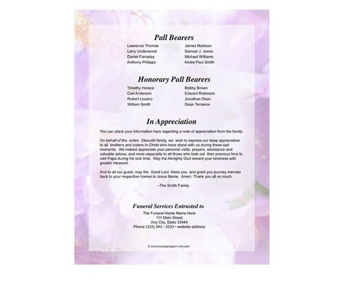 Lavender 8-Sided Funeral Graduated Program Template.
