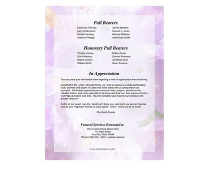 Lavender 8-Sided Funeral Graduated Program Template.