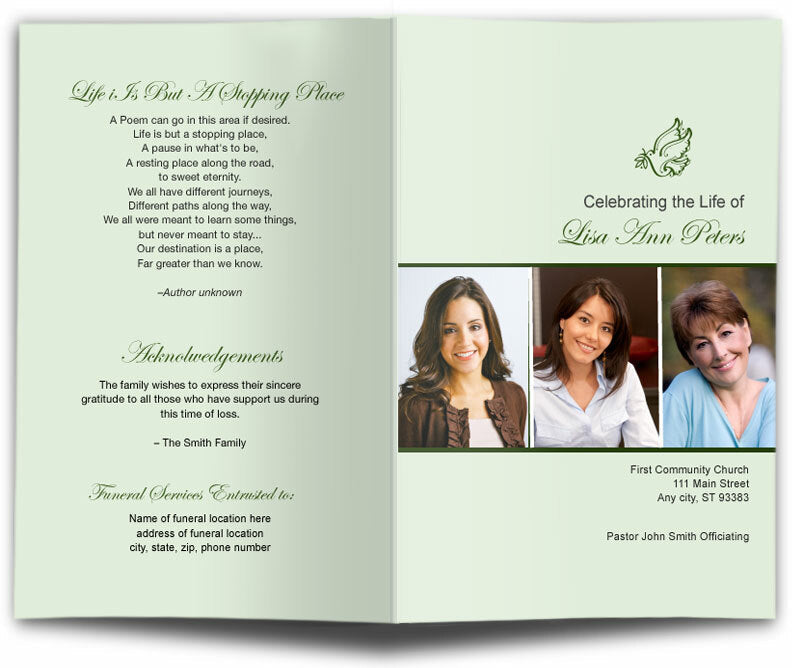 Modern Dove Funeral Program Template.