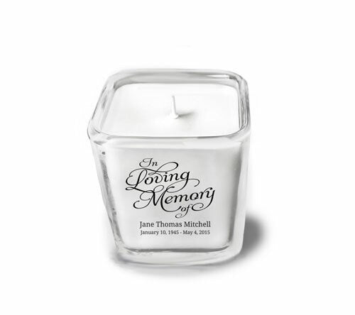 In Loving Memory Personalized Glass Cube Memorial Candle.