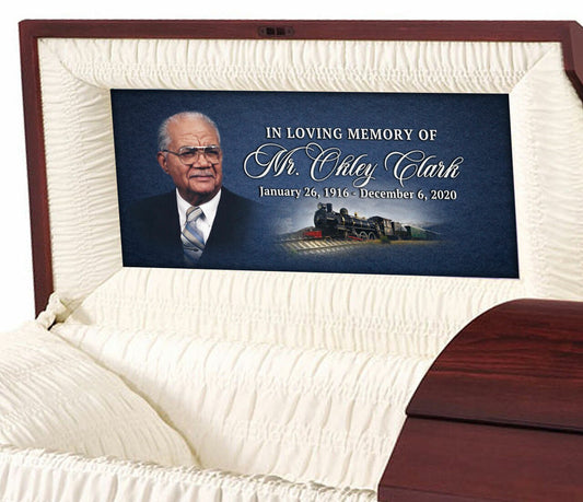 Custom Casket Panel Insert - Train Design.