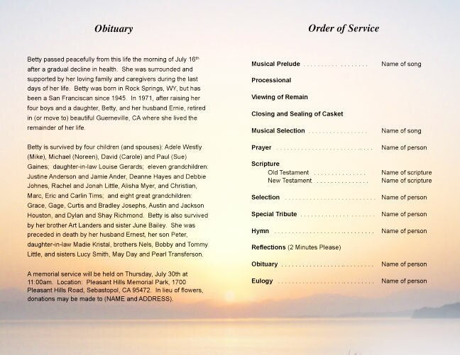 Vision Funeral Program Template.