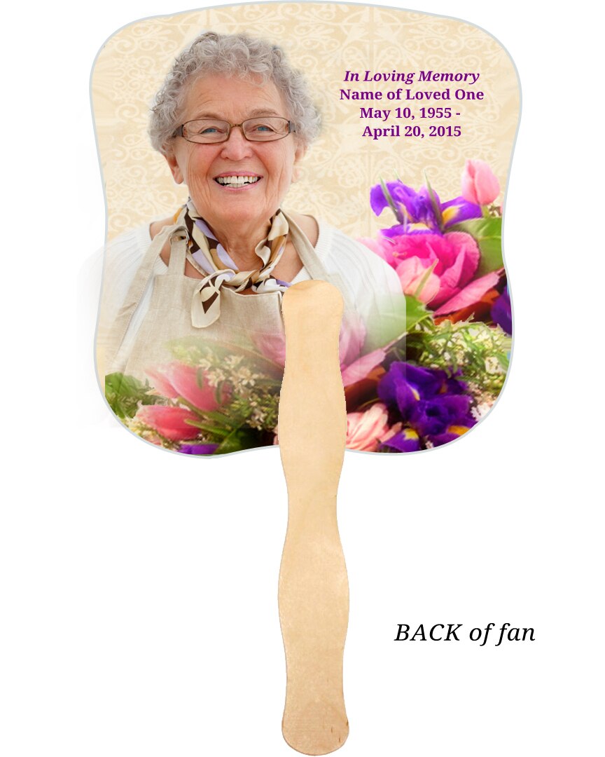 Golden Cardstock Memorial Fan With Wooden Handle (Pack of 10).