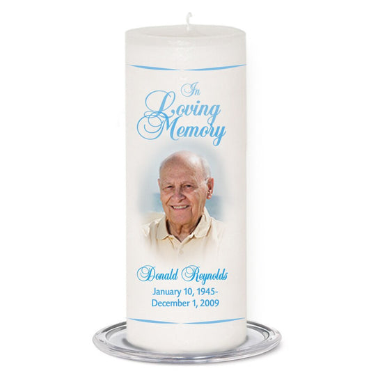 Simple Personalized Wax Pillar Memorial Candle.
