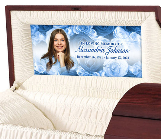 Custom Casket Panel Insert - Blue Roses Design.