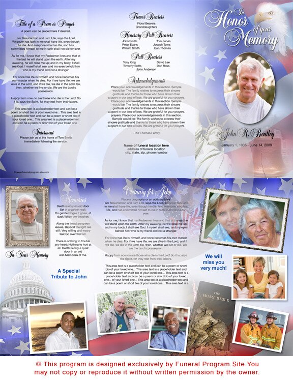 Patriot TriFold Funeral Brochure Template.