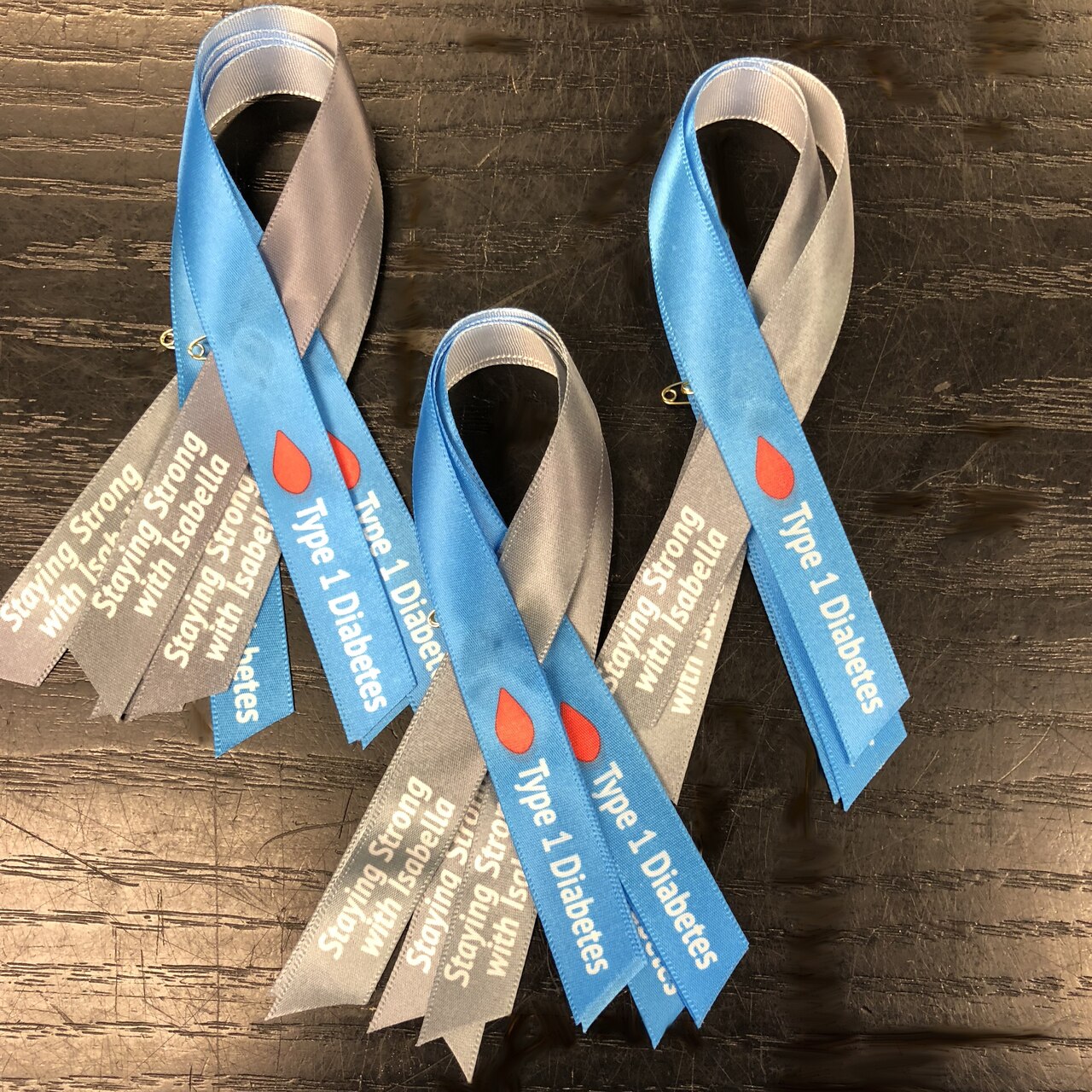 Diabetes Personalized Awareness Ribbon (Blue-Gray) Pack of 10.