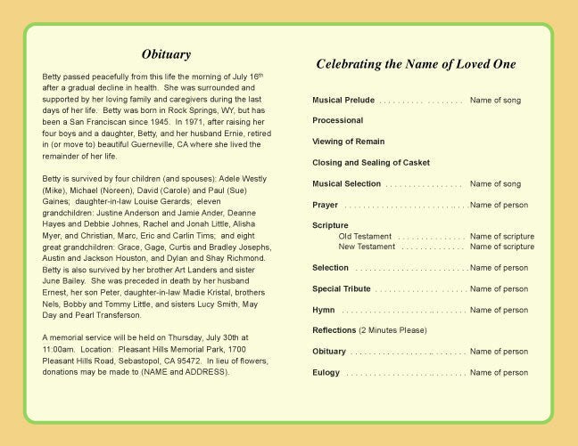 School Funeral Program Template DIY Funeral Programs Funeral