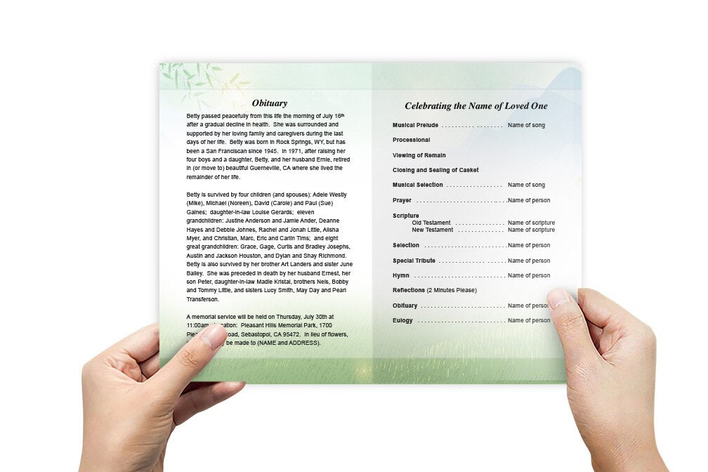 Country Bike Watercolor Funeral Program Template.
