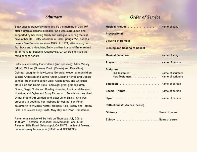 Worship Funeral Program Template | DIY Funeral Programs – Funeral