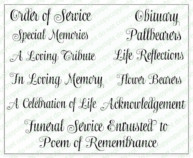 Program Title About Service Ashton Funeral Program Titles Word Art Pack of 12 – Funeral Program ...
