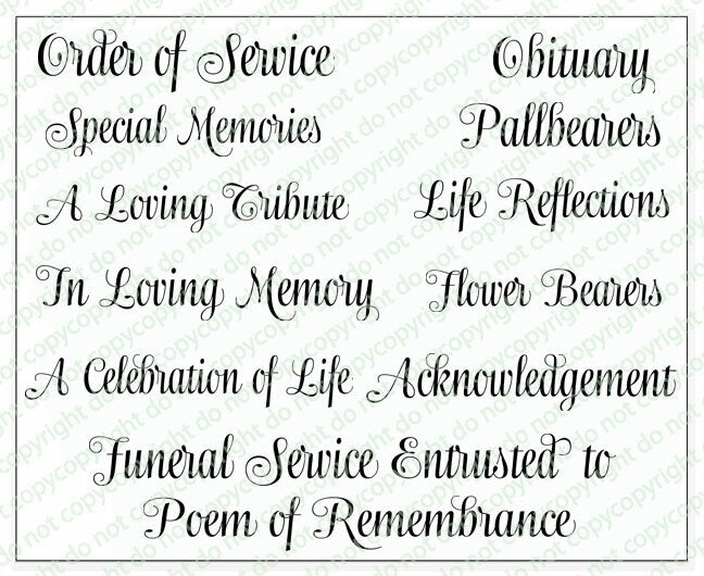 Ashton Funeral Program Title Word Art Pack of 12.
