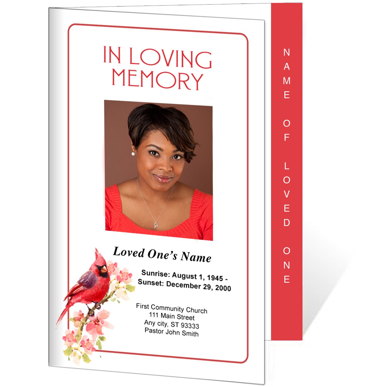 Cardinal 4-Sided Graduated Funeral Program Template.