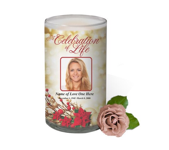 Poinsettia Personalized Glass Memorial Candle.