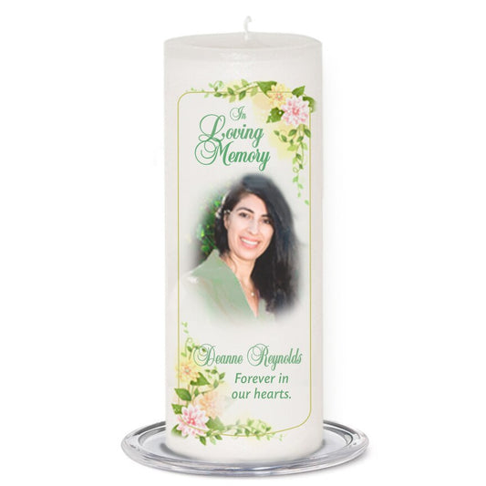 Somerset Personalized Wax Pillar Memorial Candle.