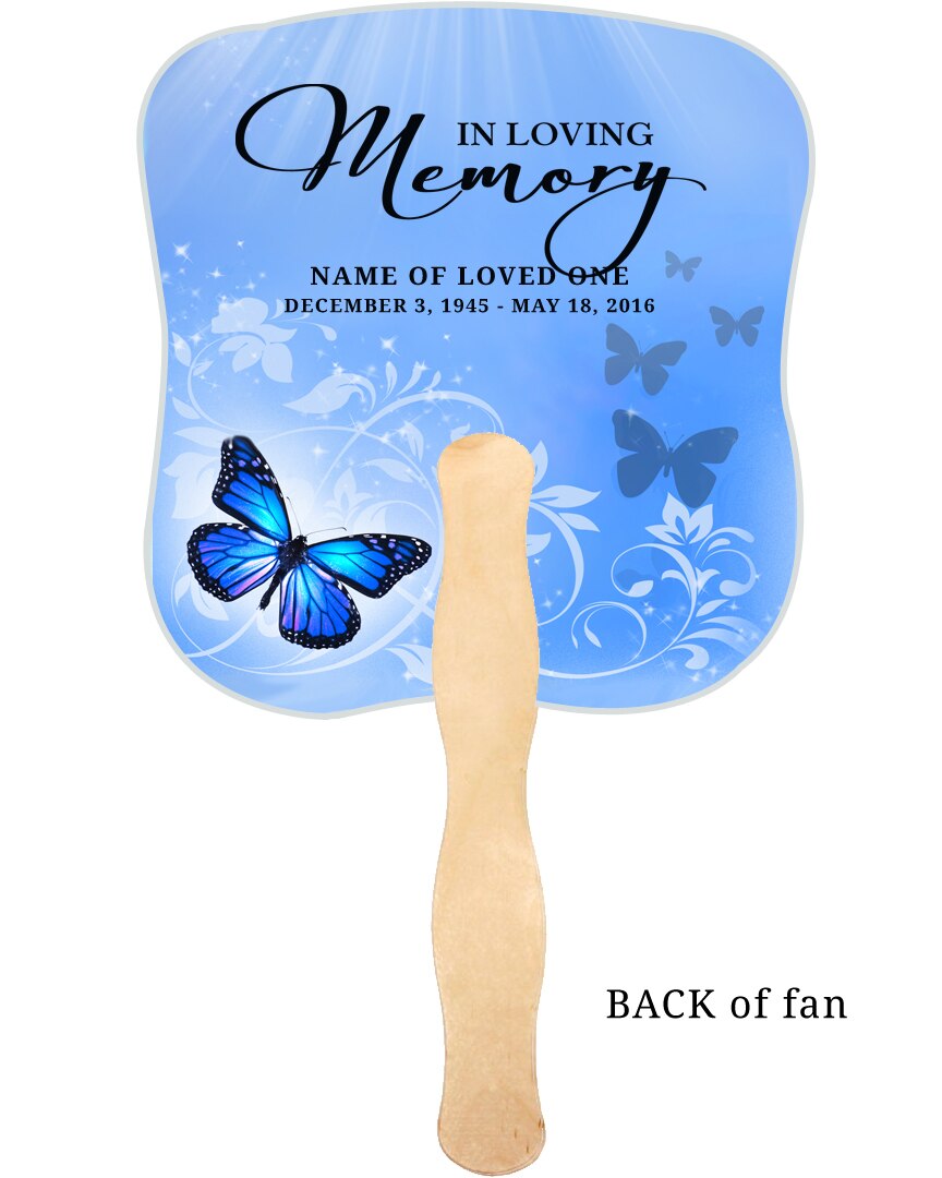 Butterfly Cardstock Memorial Fan With Wooden Handle (Pack of 10).