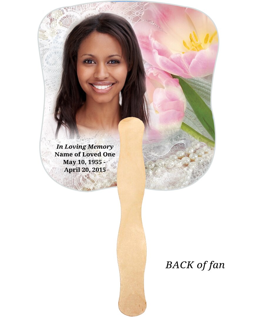 Pearls Cardstock Memorial Fan With Wooden Handle (Pack of 10).
