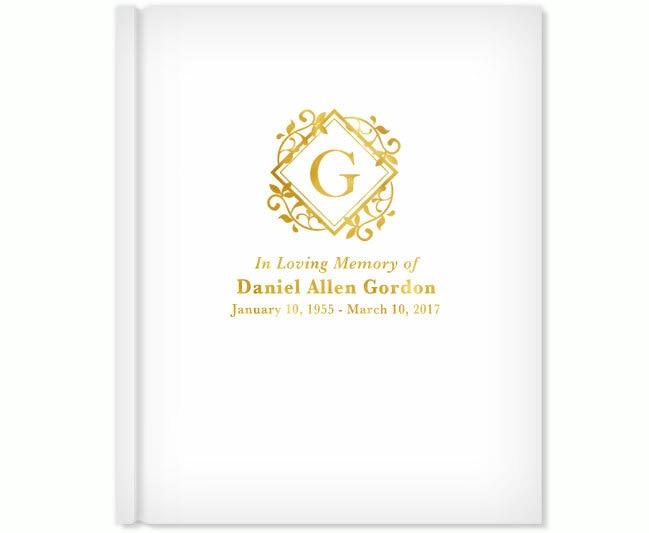 Diamond Foil Stamped Portrait Funeral Guest Book.