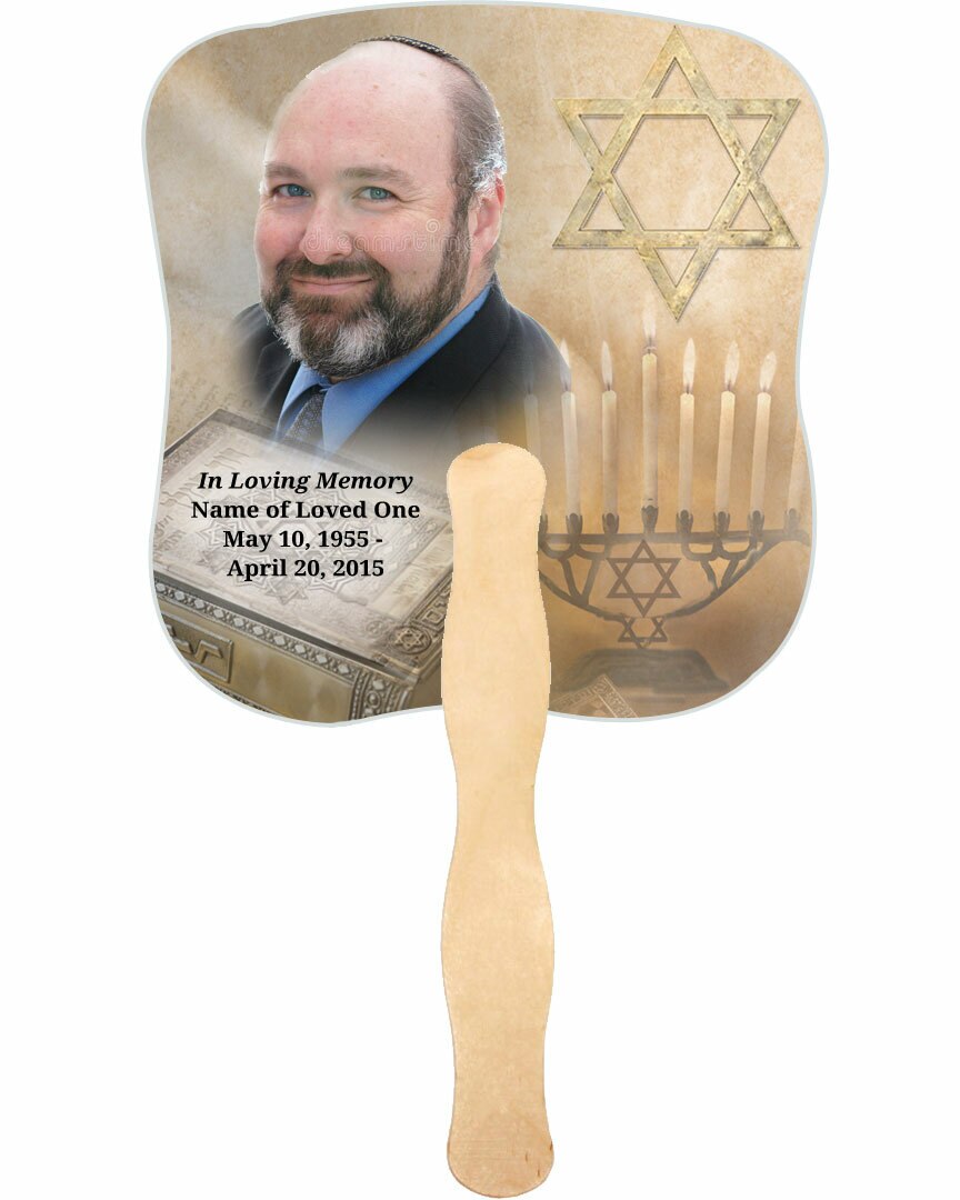 Jewish Cardstock Memorial Fan With Wooden Handle (Pack of 10).