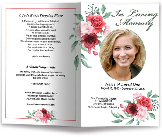 Carrara Watercolor Funeral Program Template.