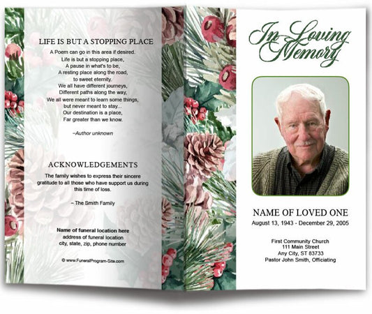 Pinecone Watercolor Funeral Program Template.