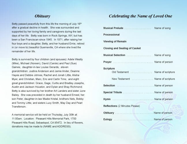 Princess Funeral Program Template.