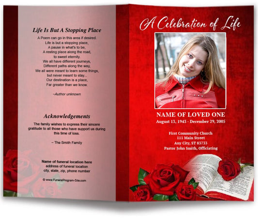 Rose Bible Funeral Program Template.