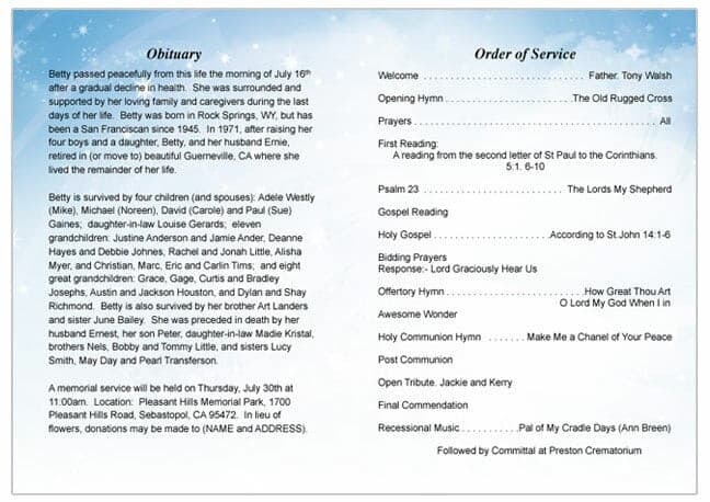 Angelic Funeral Program Template.