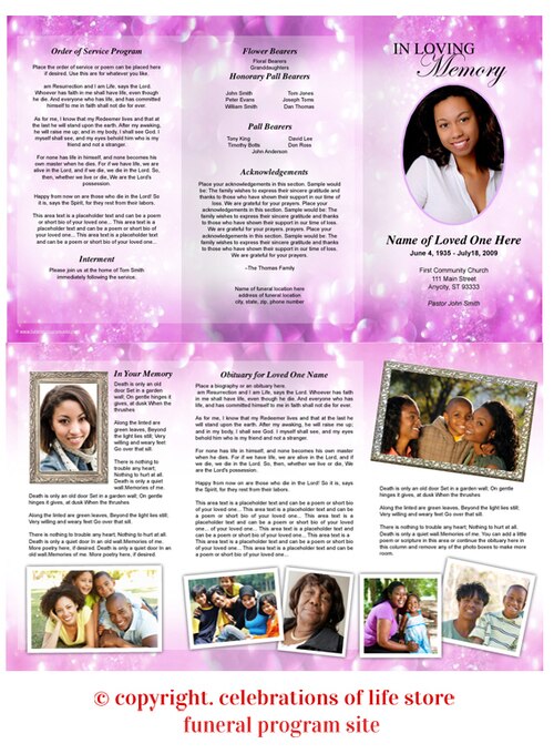 Glitter TriFold Funeral Brochure Template.