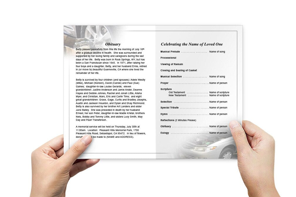 Car Mechanic Funeral Program Template.