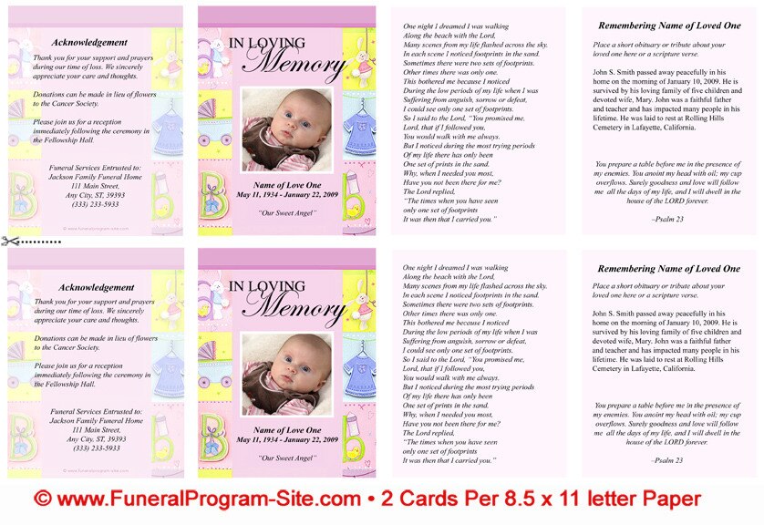 Darling Small Memorial Card Template.