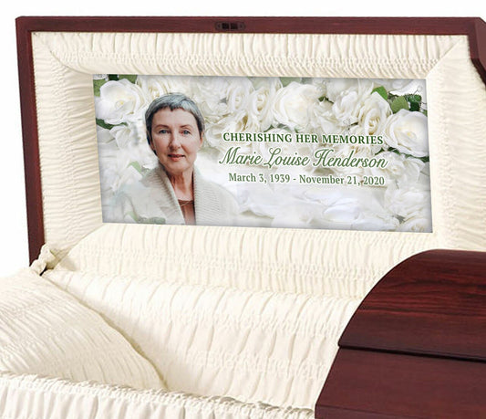 Custom Casket Panel Insert - White Roses Design.