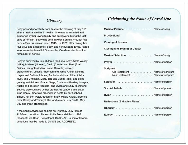 Dream Watercolor Funeral Program Template.