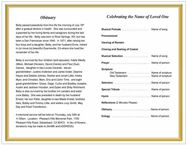 Obituay Programs Tribute Funeral Program Template | DIY Funeral Programs – Funeral ...