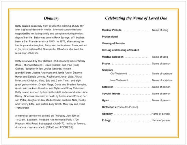Memory Funeral Program Template.