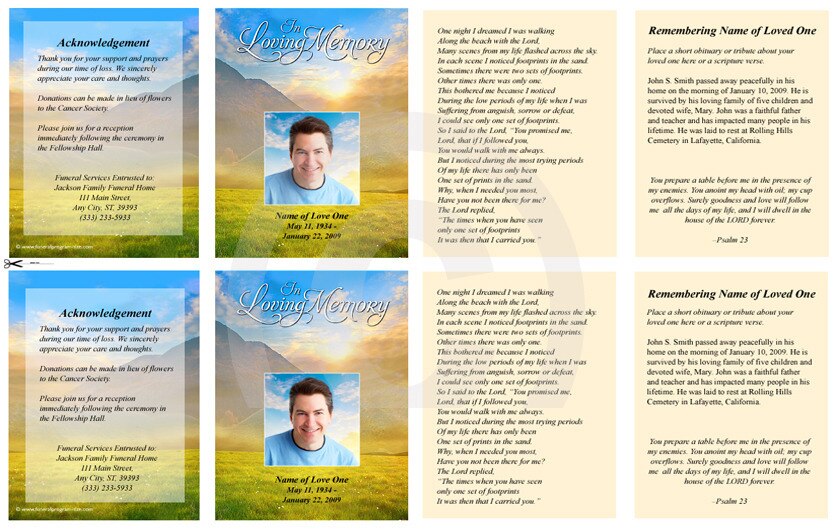 Horizon Small Memorial Card Template.