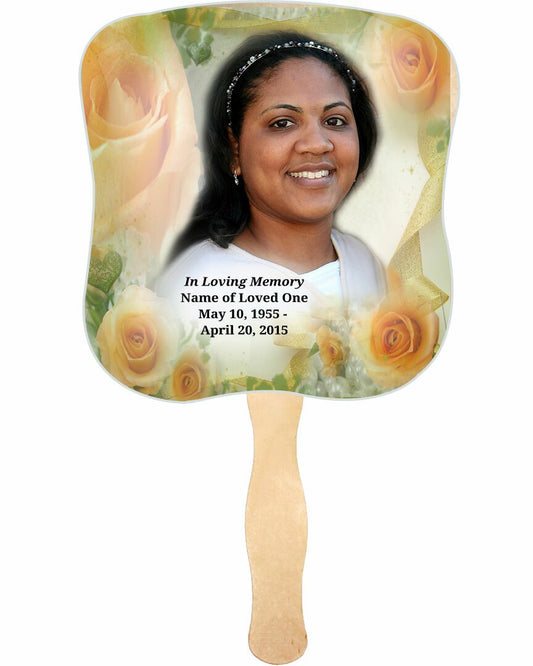 Rejoice Cardstock Memorial Fan With Wooden Handle (Pack of 10).