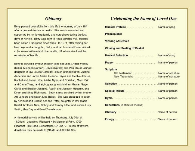 Musical Funeral Program Template.