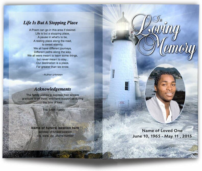 Lighthouse Funeral Program Template.