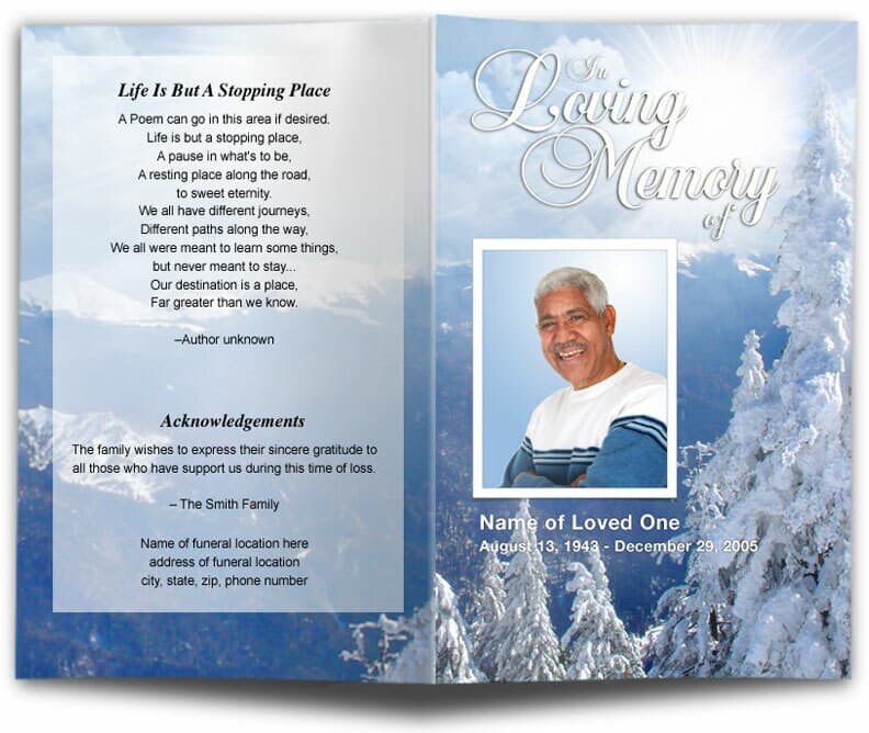 Snowcaps Funeral Program Template.