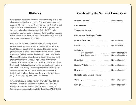 Celebration of Life Funeral Program Template.