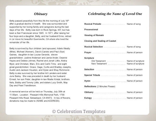 Ceasar Funeral Program Template.