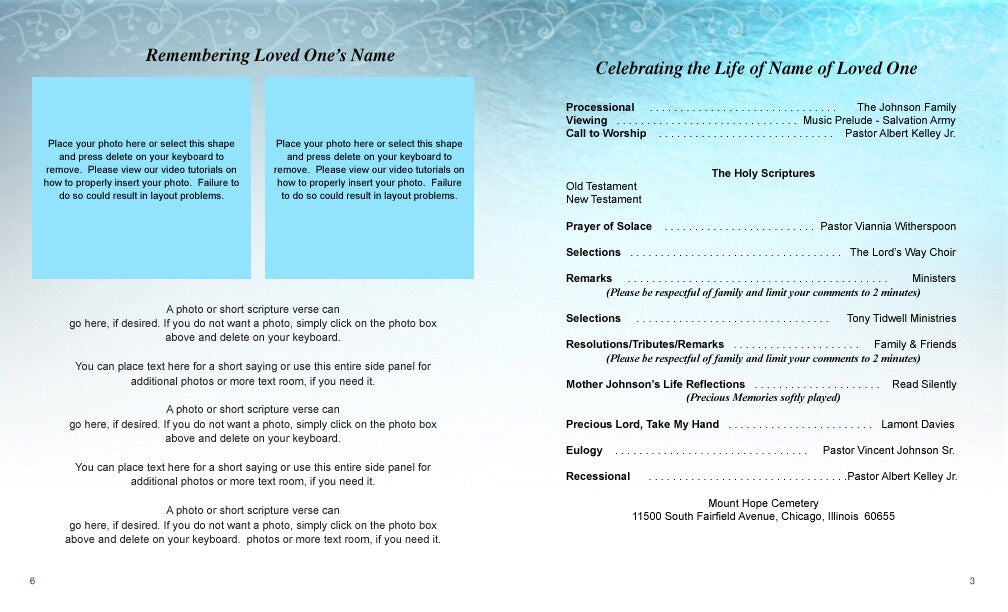 Teal Devotion Funeral Booklet Template.