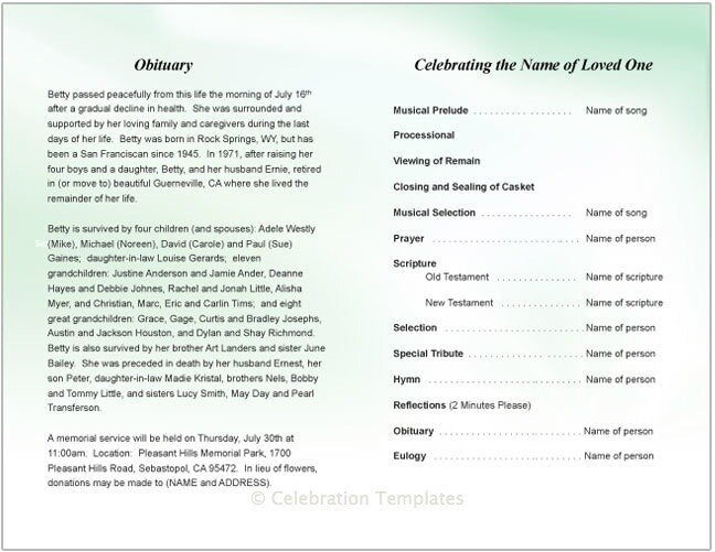 Blossom Funeral Program Template.